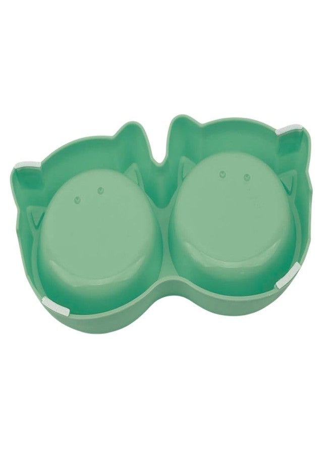 PET FUN وعاء طعام للحيوانات الأليفة من بيت فن، بتصميم وجه قطة مزدوج، 2 في 1 | طبق مزدوج مانع للانزلاق للطعام والماء | وعاء طعام متين من البلاستيك غير السام | مناسب للجراء والكلاب والقطط والقطط الصغيرة (أخضر، 400 مل) | عبوة من قطعتين - Image 3